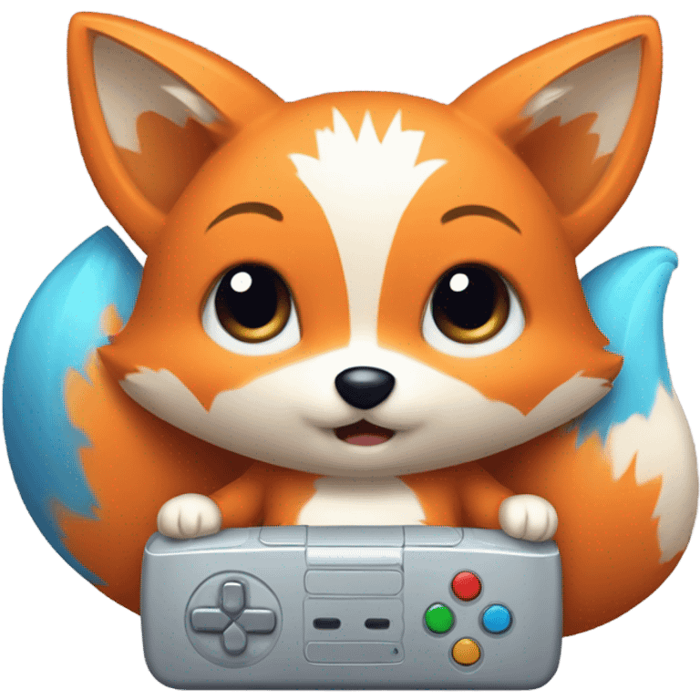 Detailled Baby kawaii fox on handless console emoji