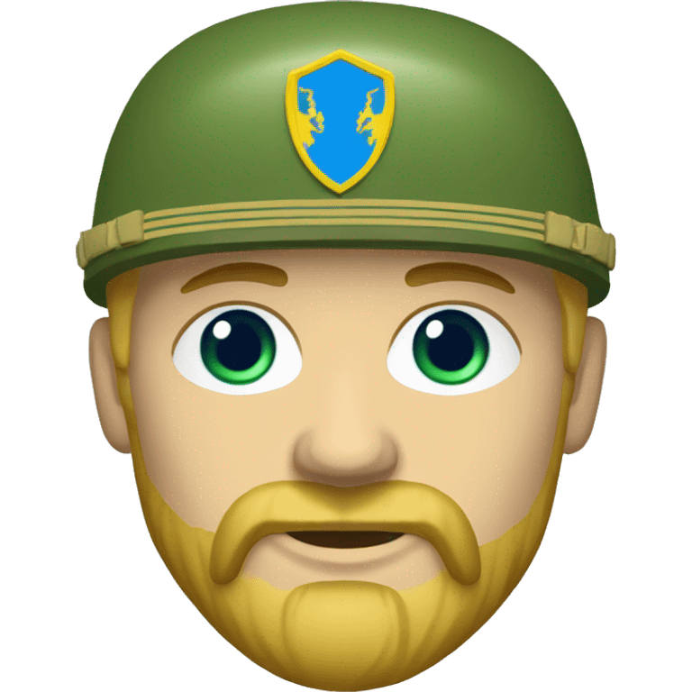 ukrainian military blonde man with a beard with green eyes with blue viking paint on the face  emoji