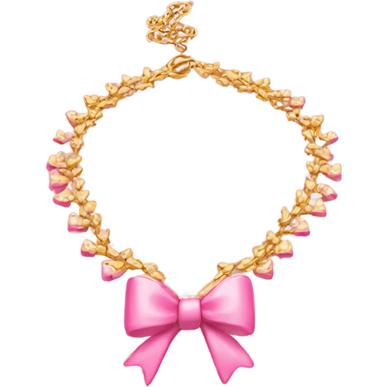 Gold necklace with little pink bows emoji