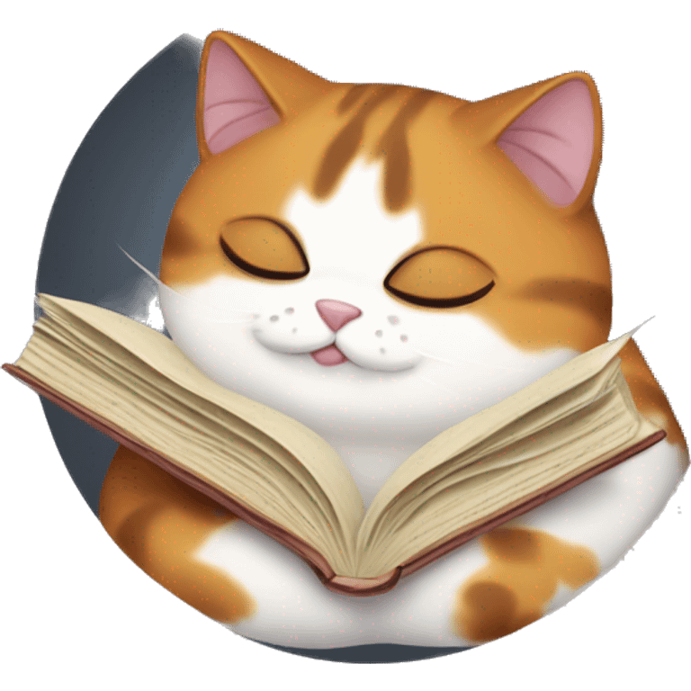 Fat calico cat reading emoji