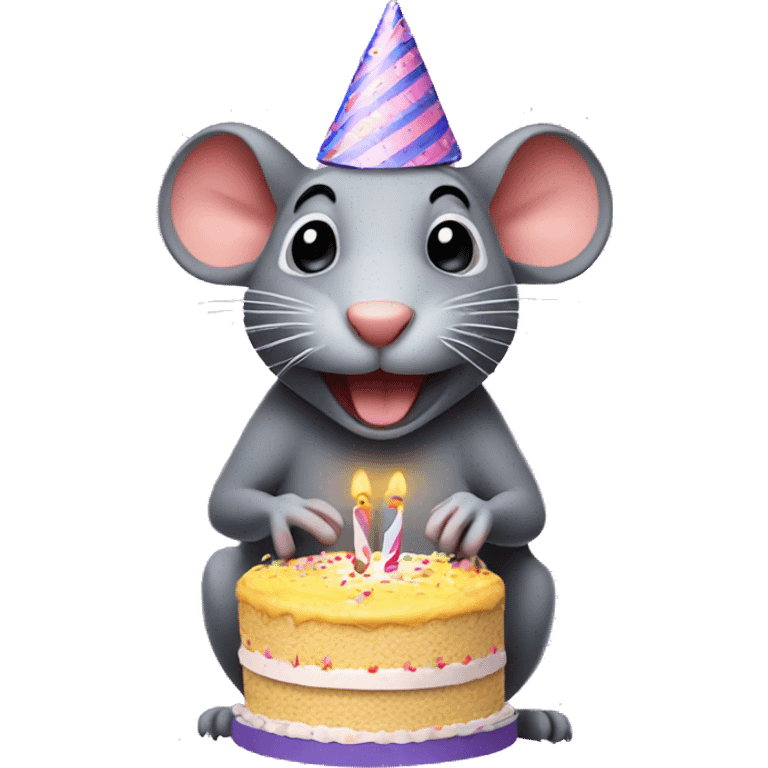 Make a rat with a birthday cake and hat emoji