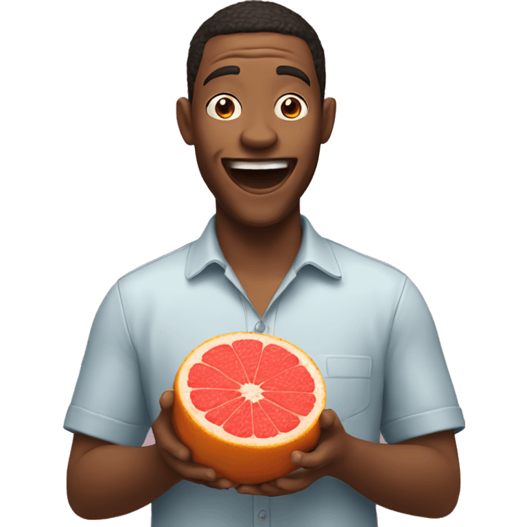 Excited man holding a grapefruit emoji