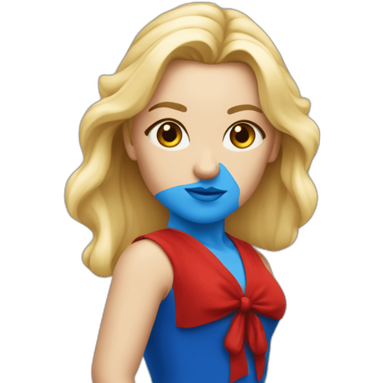 Une danseuse blonde aux yeux bleus en tenue rouge emoji