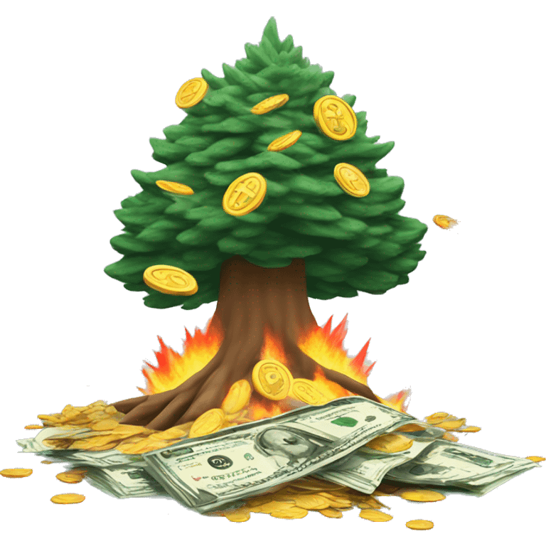 Pine tree exploding into money emoji