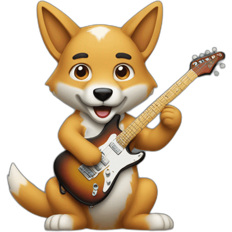 A dingo playing an electric guitar emoji