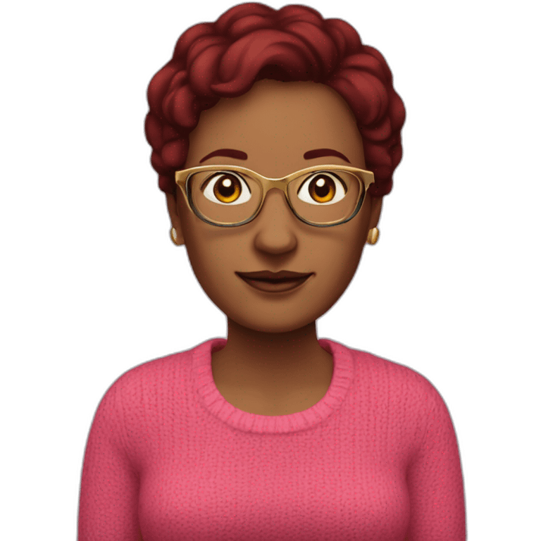 45-year-old Dutch woman with dark red colored short hair, pink sweater and gold glasses emoji