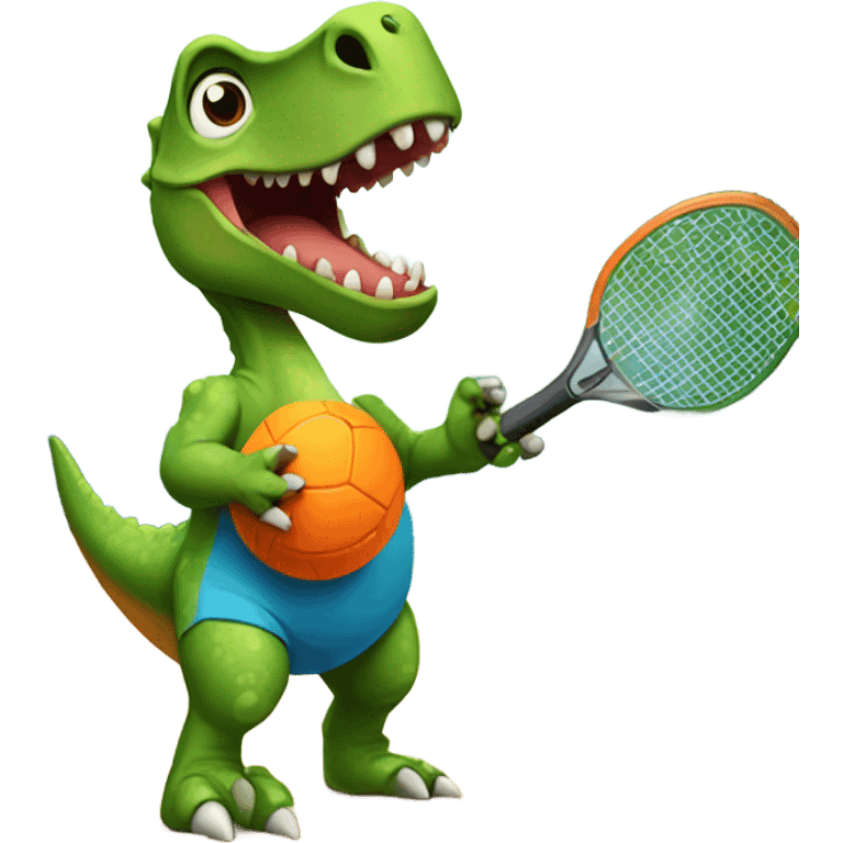 Dinosaur playing pickleball emoji