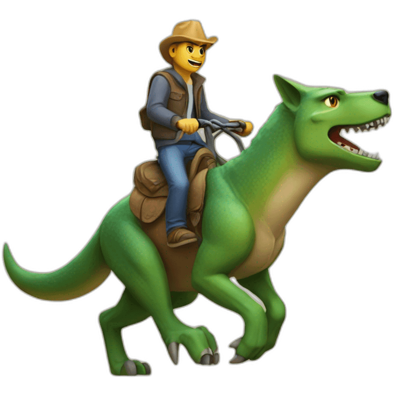 A wolf riding on a dinosaur emoji