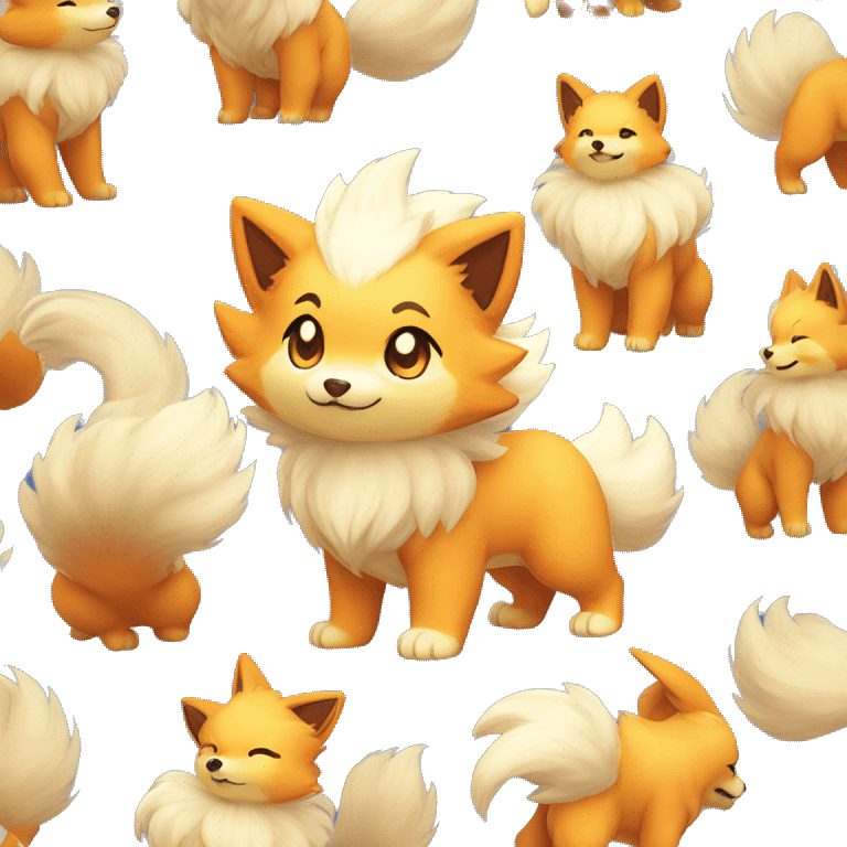 Colorful Shiny Kawaii Cute Arcanine—Vulpix-Ninetails-Shiba-Inu-Fakémon-Pokémon full body emoji