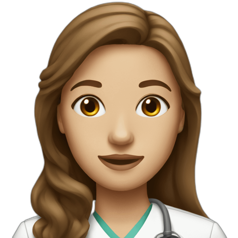 White nurse woman with long brown hair emoji