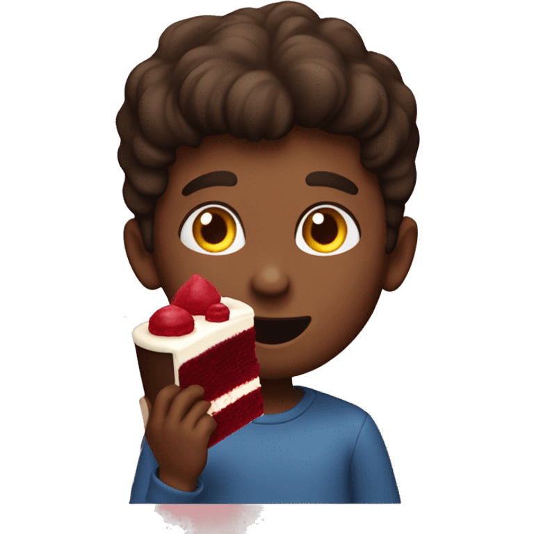 boy eating a red velvet cake  emoji