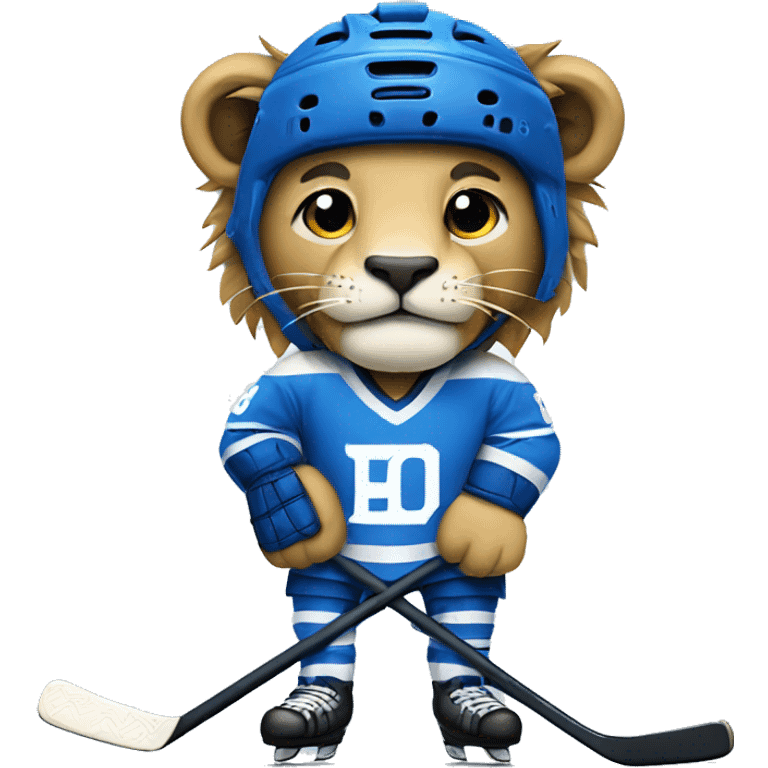 A lion in a hockey uniform in white and blue emoji