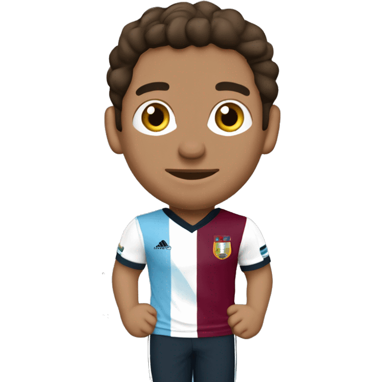 Novio venezolano con camiseta de la vinotinto moreno , con rulos y anteojos y nvia argentina con pelo ondulada y trigueña con camiseta de argentina emoji