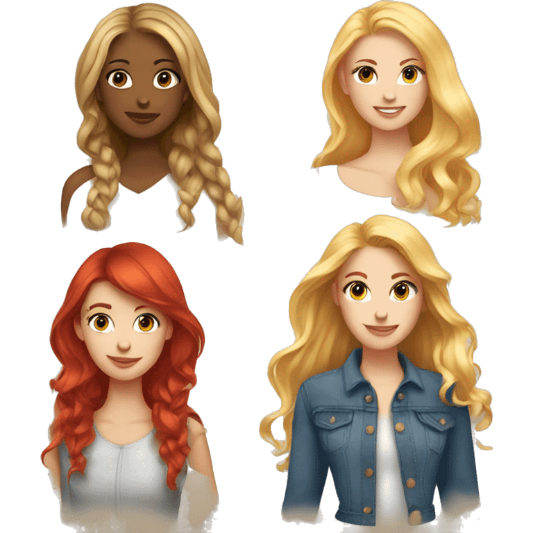 five beautiful girls, blonde, two fair-haired and two red-haired emoji