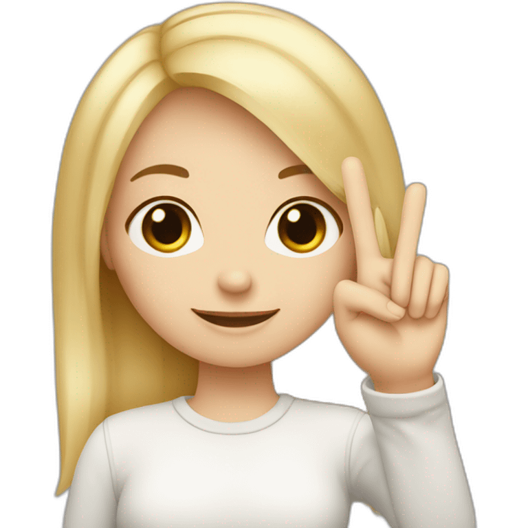 white skin girl with blonde hair showing three fingers up on her one hand emoji