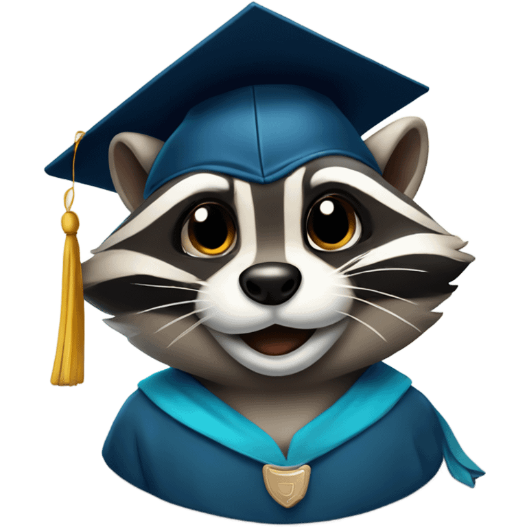 winking raccoon face with graduation hat emoji