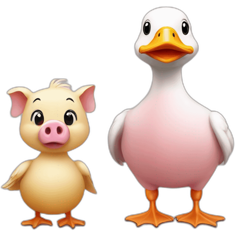 A duck standing with a pig emoji