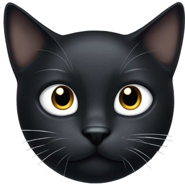 Black cat with white spot under chin, and a white spot on top of its head, and its right eye is missing  emoji