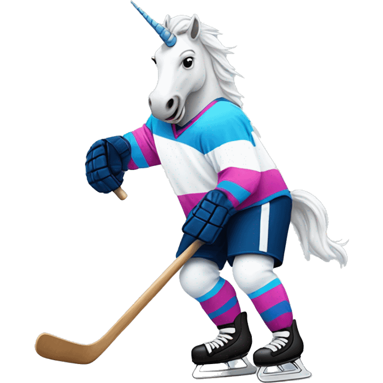 A unicorn playing ice hockey emoji