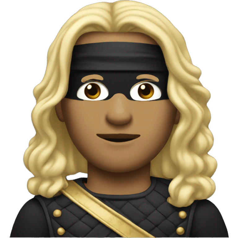 Prince with long blonde hair and eyepatch wearing black emoji