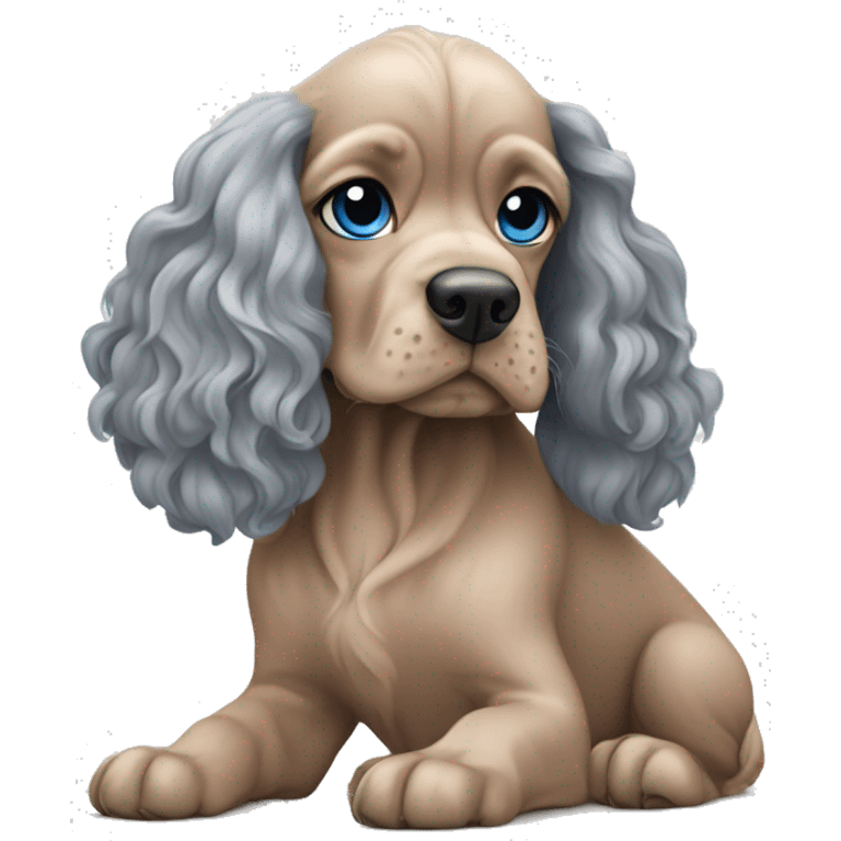 “Miele-colored Cocker Spaniel with a gray sphynx with blue eyes  emoji