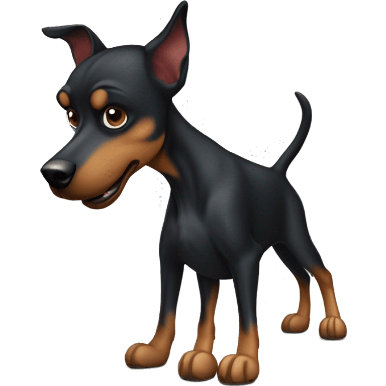 Kleiner Pinscher reitet auf großem schwarzen Pferd  emoji