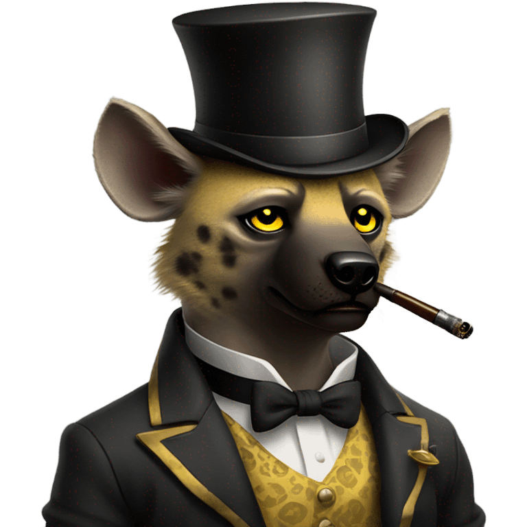 Male, muscular, hyena, smoking pipe, top hat, fancy, high class, yellow eyes emoji