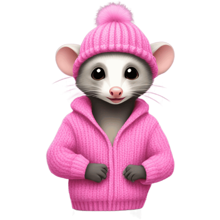 Opossum with a pink sweater and hat   emoji