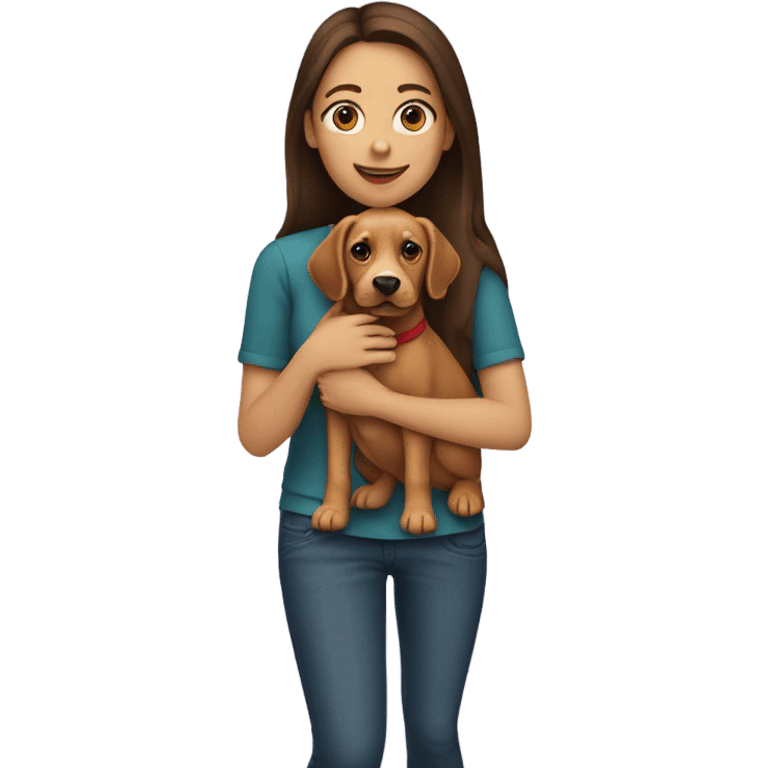 Brunette girl holding red lab dog emoji