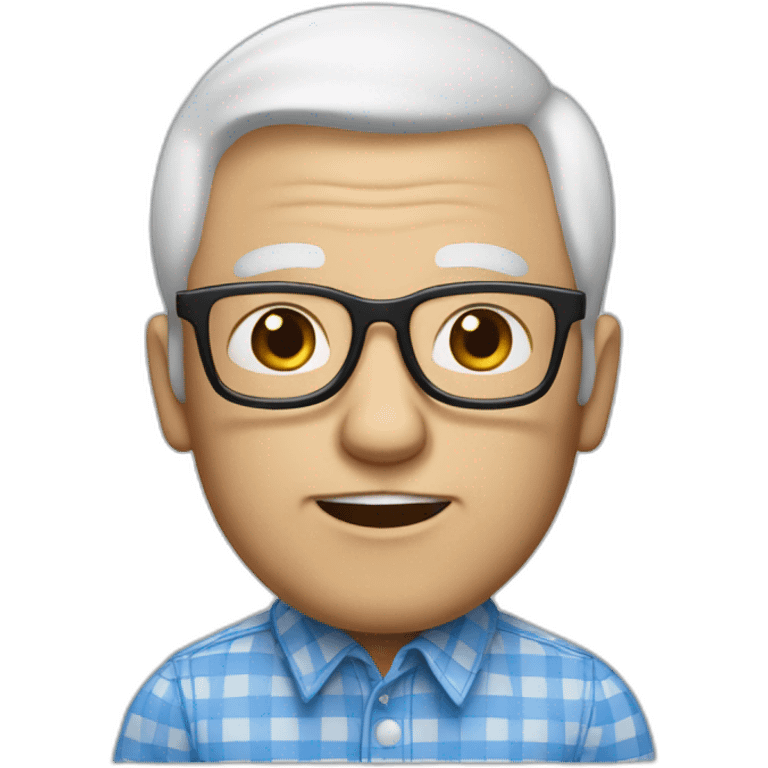 Grandfather white skin color, with glasses to see, white and blue checkered shirt, hair on the sides, no hair in the middle of the head. emoji