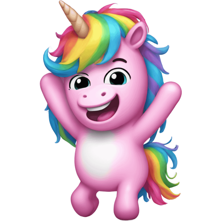 Pink fluffy unicorn dancing on rainbow  emoji