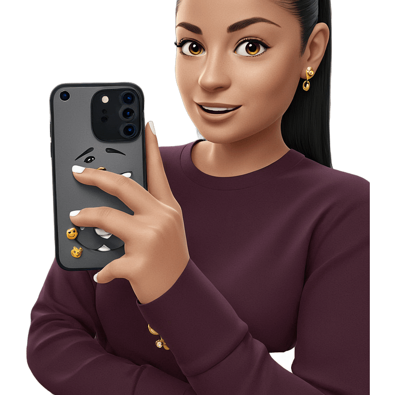 smiling girl with phone jewelry emoji