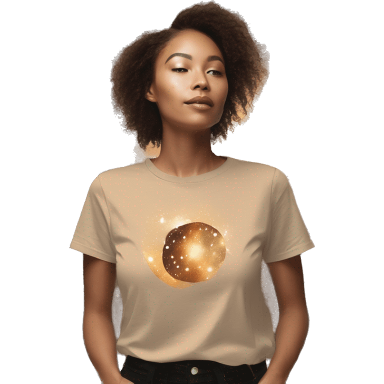 Person wearing vintage sepia T shirt with nebulas galaxies and constellations star map celestial illustration t shirt emoji