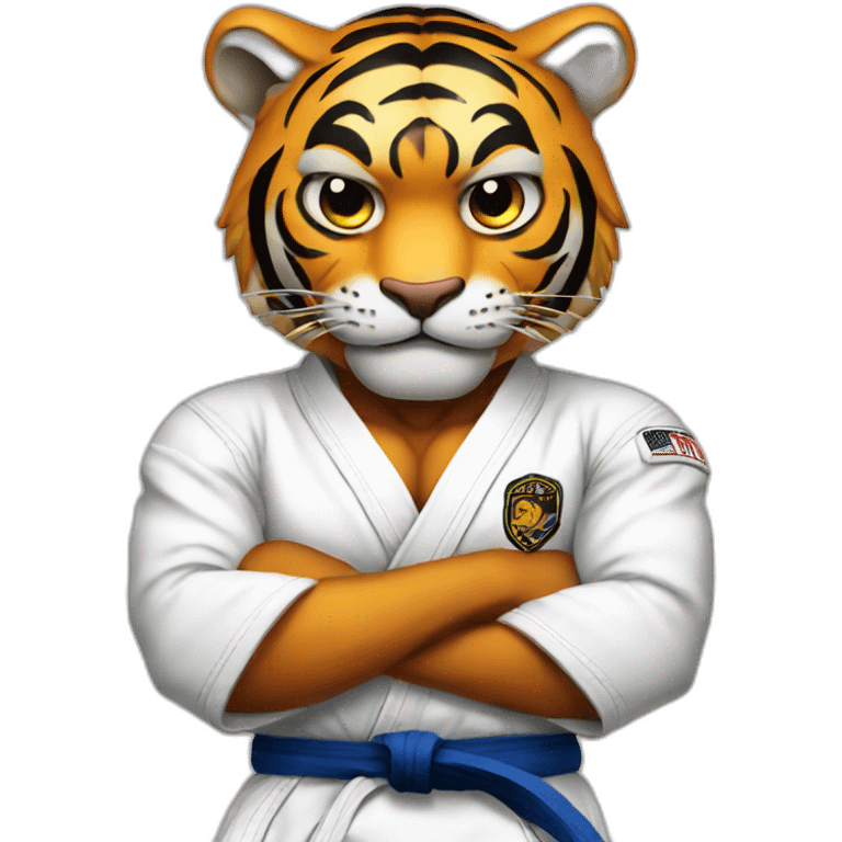 Tiger with evil face   jiu jitsu with his arms crossed emoji