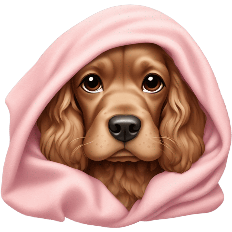 Cocker spaniel in a pink blanket emoji