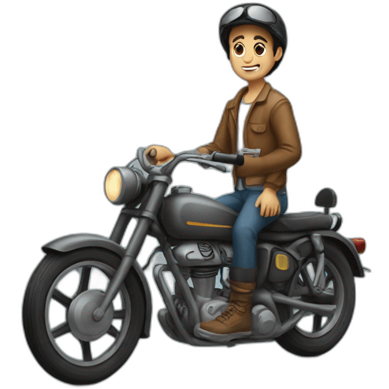 Boy with old motar bike emoji