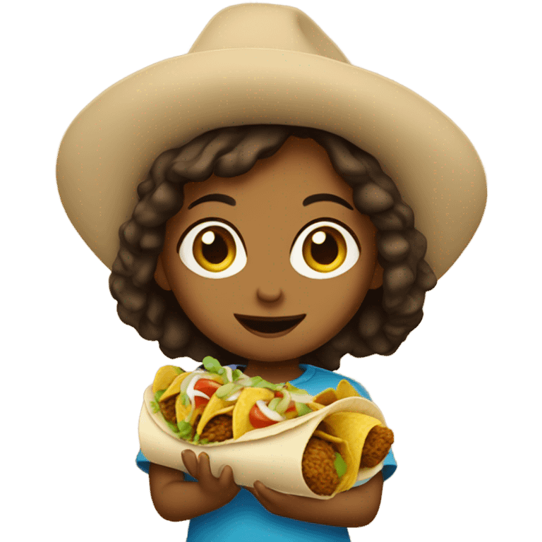 Small brown girl eating taco emoji