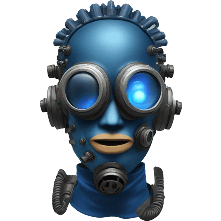 cyborg head with dark blue steampunk respirator mask and dark blue Mohawk  emoji