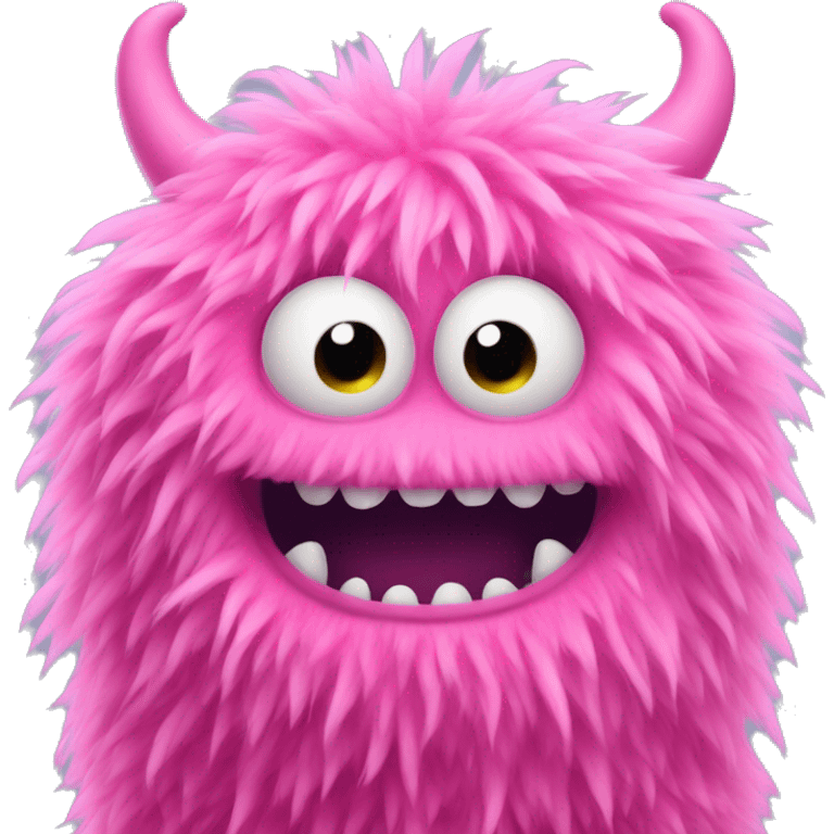 Pink cute smiling fuzzy monster emoji