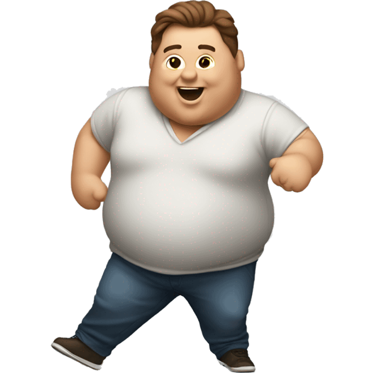 Fat man dancing with brown hair emoji