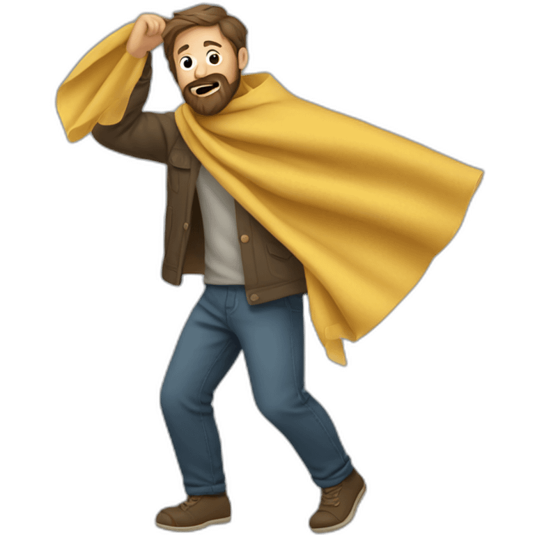 bearded man throwing fabric over shoulder in shame emoji