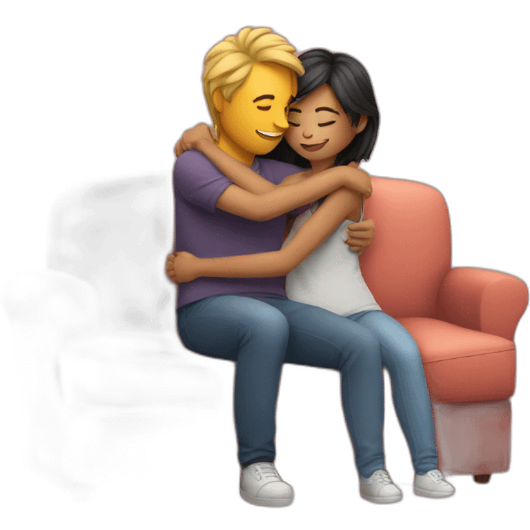 Couple hug couch cat emoji