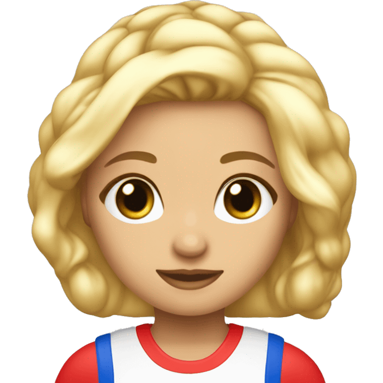 Poupée cheveux blonde,lisse et court,les jeux bleus habillé en rouge emoji