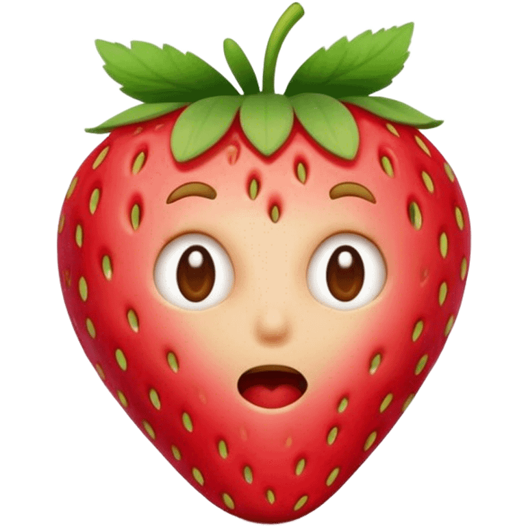 a strawberry saying oops emoji