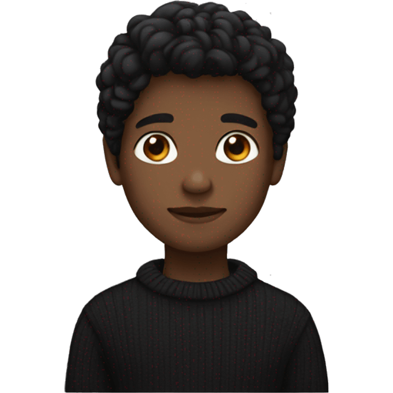 A boy with black hair, dark skin and a black sweater emoji