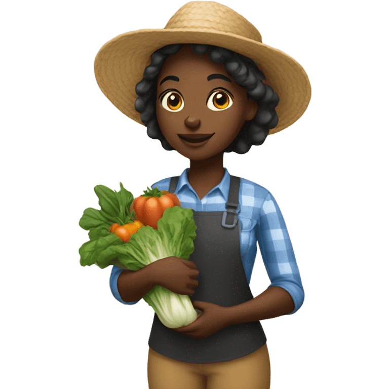 black girl farming holding vegetables emoji