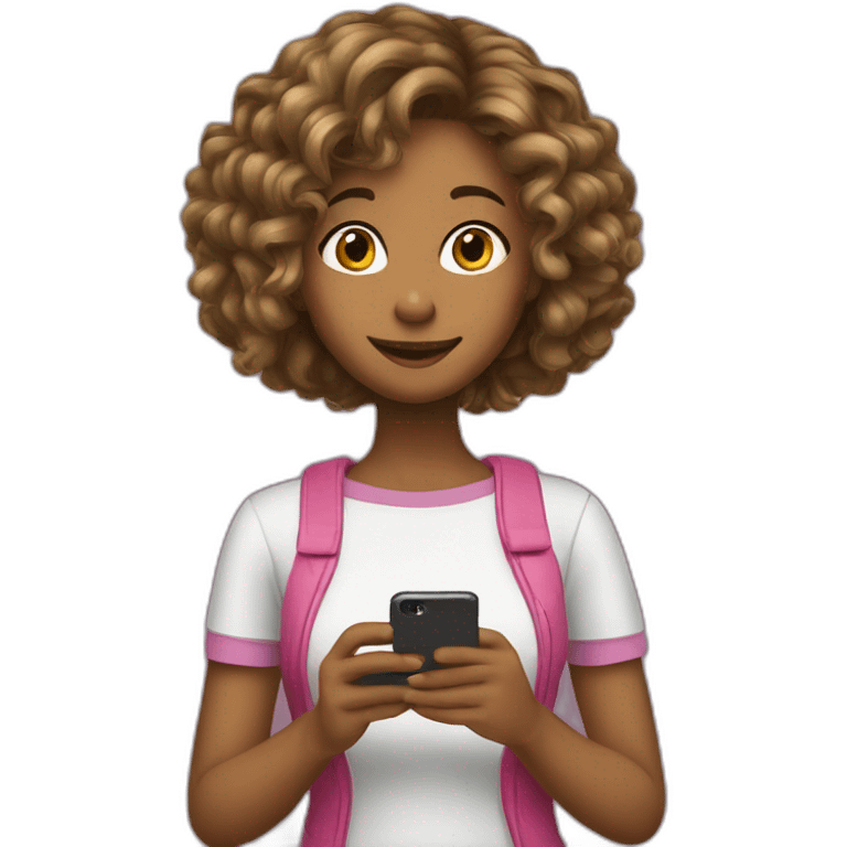 strigth hair withe skin teenager girl playing with a cellphone emoji