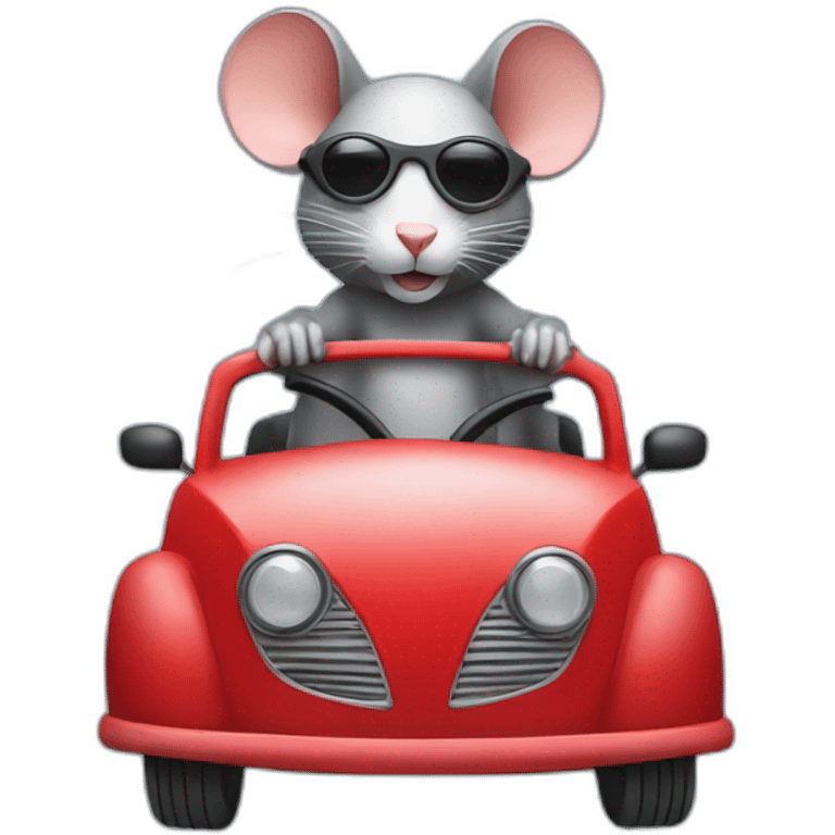 a rat with a skimask riding a red car emoji