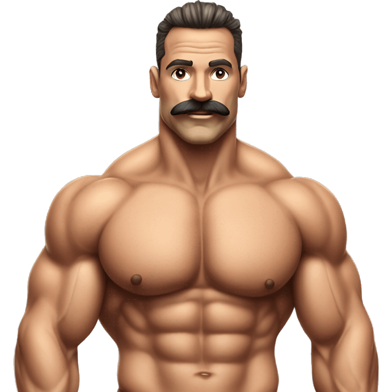 Muscular gay bodybuilder with mustache bikini realistic emoji