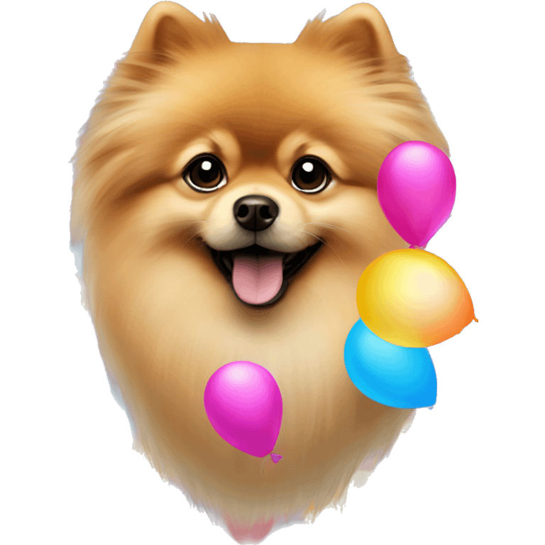 Pomeranian with baloons emoji